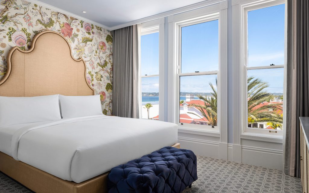 Oceanview Victorian guest room with king bed