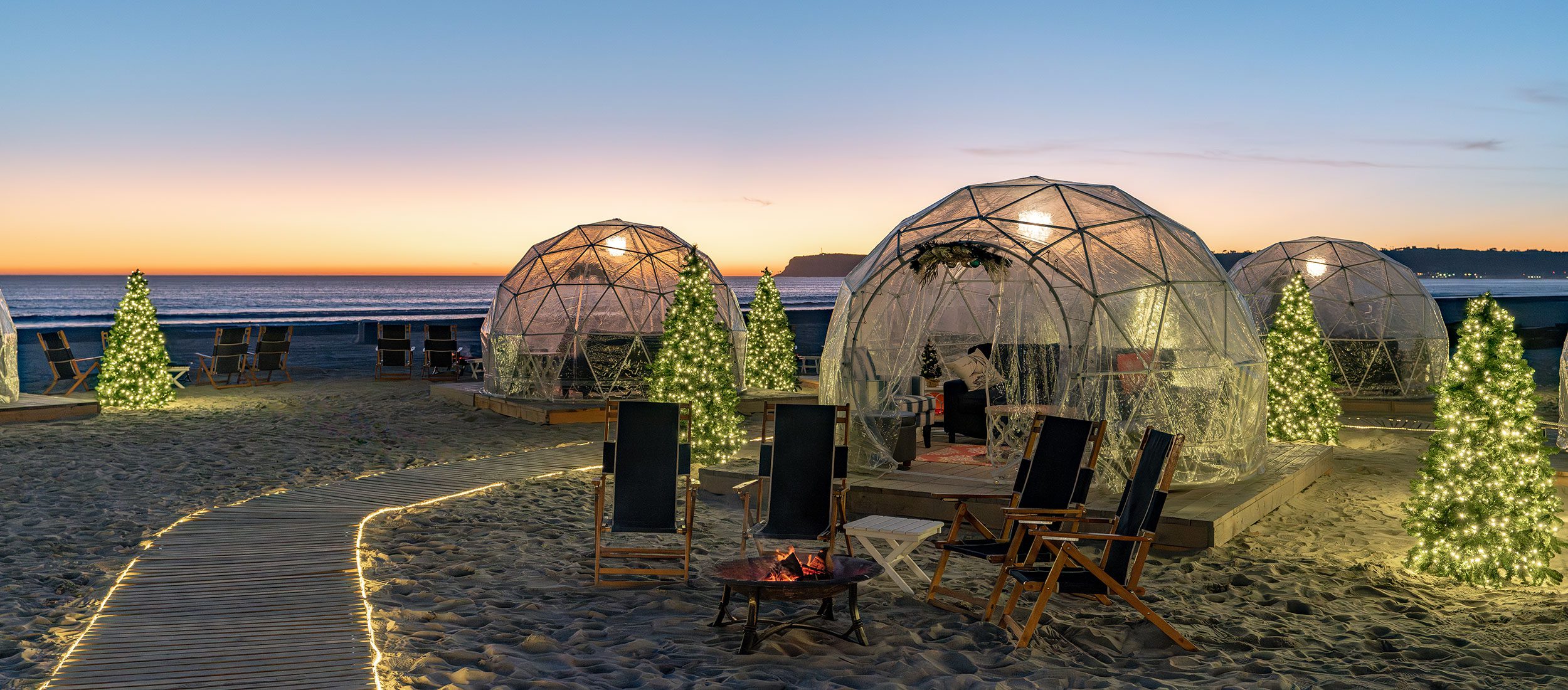 Beach Igloos at sunset